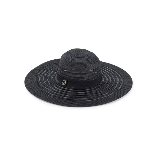  Women’s Wide Brim Mesh Straw Sun Hat – Black