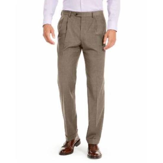  Men’s Wool Blend Classic-Fit UltraFlex Stretch Dress Pants, Tan, 36×32