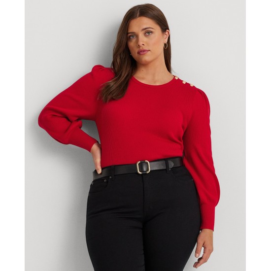  Plus Size Crewneck Puff-Sleeve Sweater – Martin Red, 1X