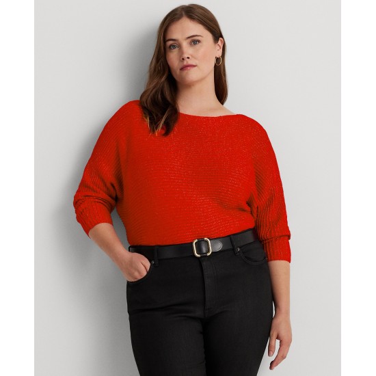  Plus-Size Dolman-Sleeve Boatneck Sweater – Martin Red Lurex, 2X