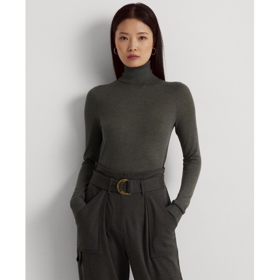  Silk-Blend Turtleneck Sweater, Grey Heather, Large