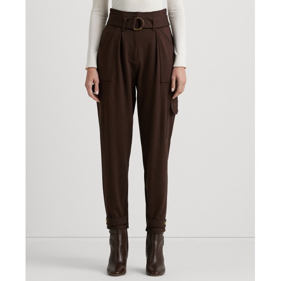  Women’s Belted Ponte Cargo Pants – Circuit Brown, 14