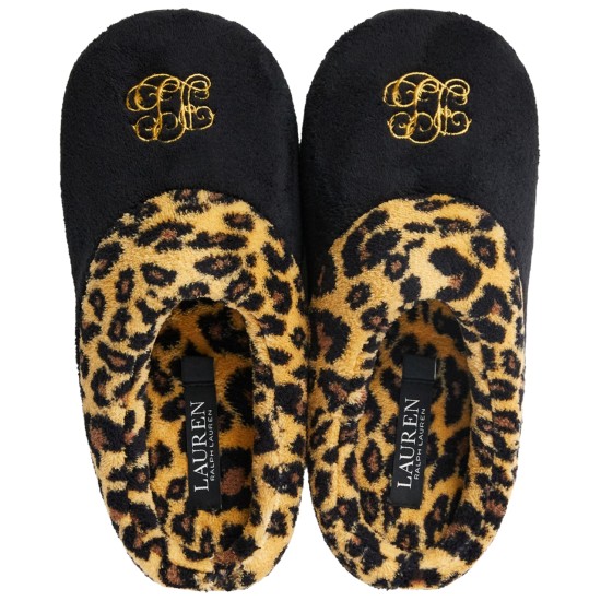  Women’s Faux-Fur-Trim Holiday Slippers – Leopard, Small