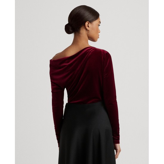  Women’s Pleated Velvet Off-the-Shoulder Top – Deep Rhodonite Velvet, XL