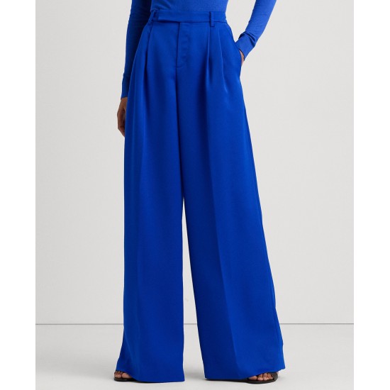  Women’s Pleated Satin Crepe Wide-Leg Pants – Sapphire Star, 14