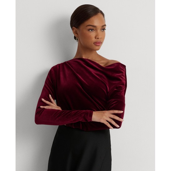  Women’s Pleated Velvet Off-the-Shoulder Top – Deep Rhodonite Velvet, XL