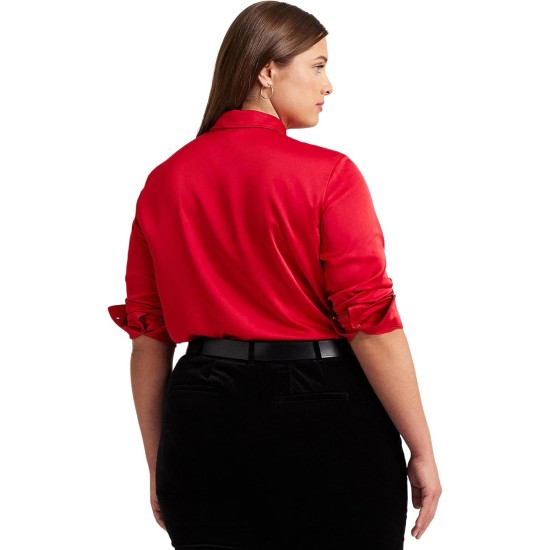  Women’s Plus Size Satin Charmeuse Shirt, Martin Red, 1X