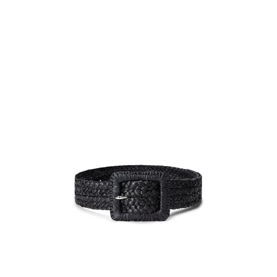  Women’s Raffia Wide Belt, Black, Large