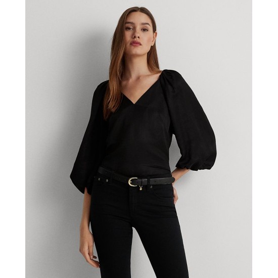  Women’s Satin Shantung Bubble-Sleeve Blouse – Black, 8