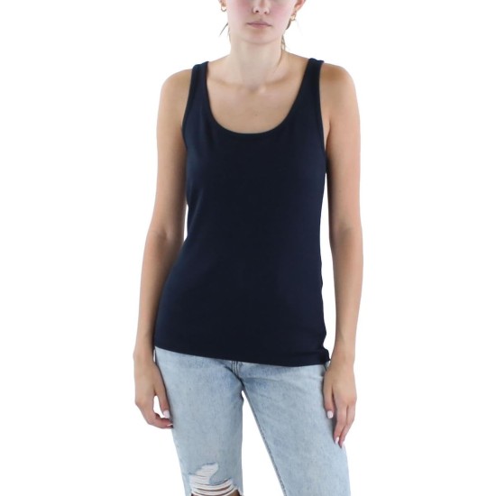 Lauren Ralph Lauren Womens Sleeveless Ribbed Tank Top, Navy, Large