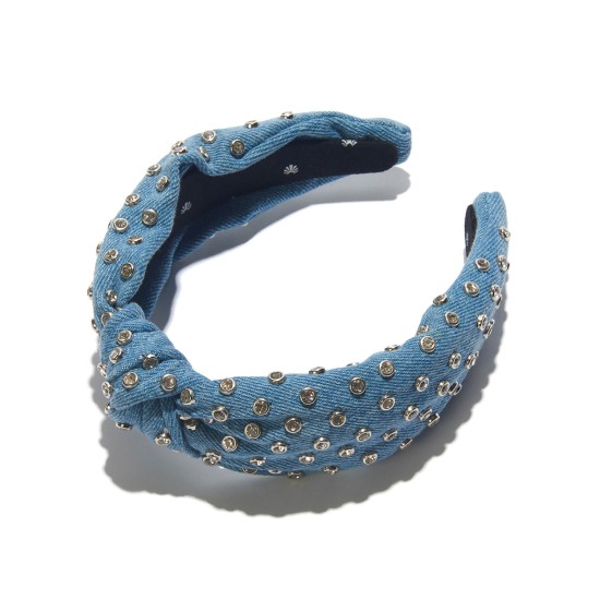  Denim Crystal Knotted Headband, Blue