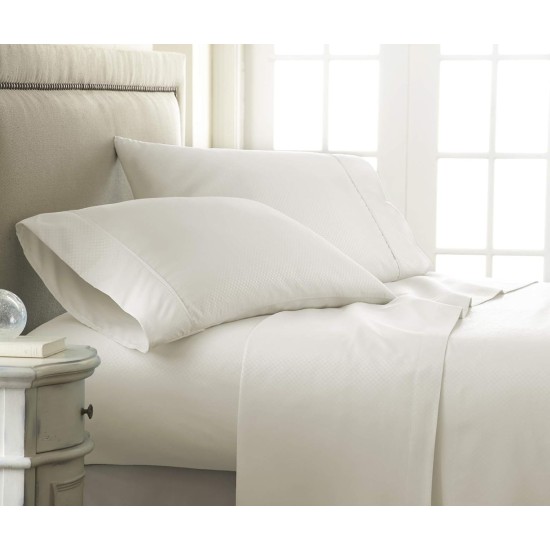  Expressed in Embossed by the Home Collection Checkered 4 Piece Bed Sheet Set, Queen – Ivory