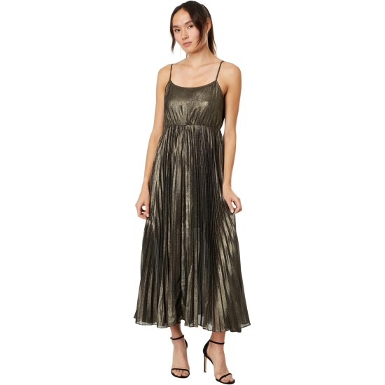  Pleated Party MIDI Dress – Women’s Clothing Dresses Shirt Midi Dress, Gold, X-Large