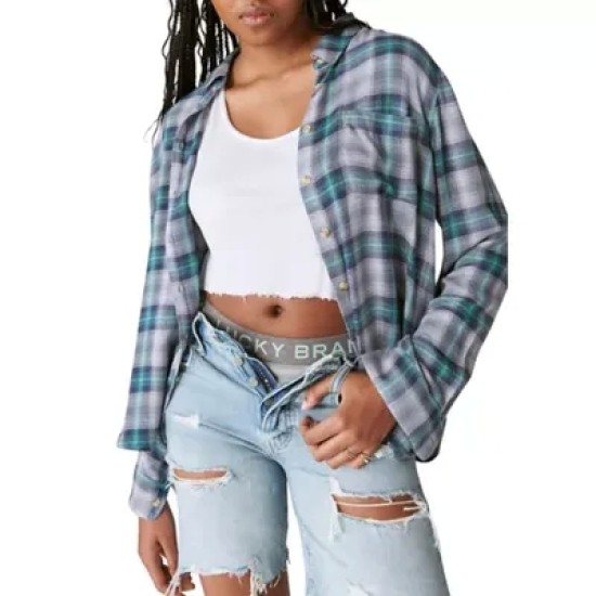  Women’s Cloud Boyfriend Flannel Shirt, Tempest Plaid, X-Large