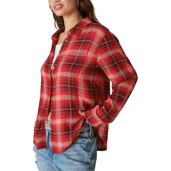  Women’s Cloud Plaid Boyfriend Shirt, Grape Wine Plaid, 2XL