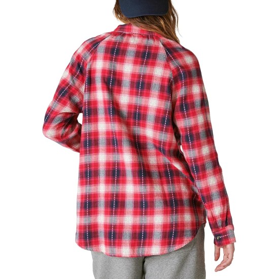  Women’s Cotton Oversized Plaid-Print Tunic, Red Clover Plaid, X-Large