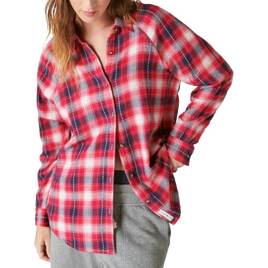  Women’s Cotton Oversized Plaid-Print Tunic, Red Clover Plaid, X-Large