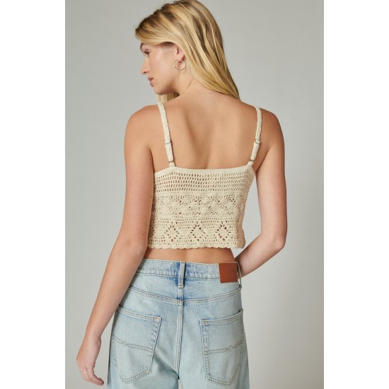  Womens Crochet Tie Front Tank Tops, Gardenia,Small