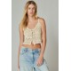  Womens Crochet Tie Front Tank Tops, Gardenia,Small