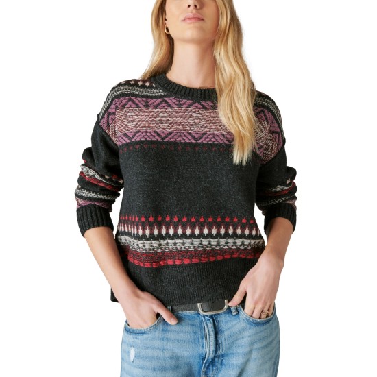  Women’s Fair Isle Crewneck Sweater – Black Combo, XX-Large