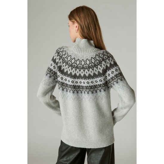  Womens Fairisle Turtleneck Pullover Sweaters, Light Grey Heather, XL