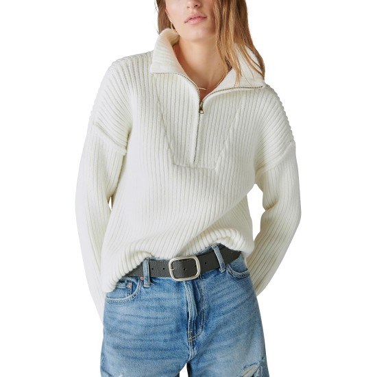  Women’s Half Zip Pullover Sweater, Whisper White, Large