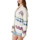  Women’s Intarsia Shawl Collar Cardigan, Whisper White Combo, Large