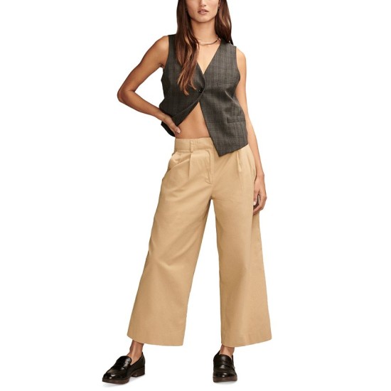  Womens Pleated Wide Leg Cropped Pants, Dark Khaki,12