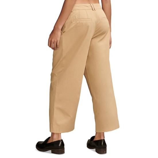  Womens Pleated Wide Leg Cropped Pants, Dark Khaki,12