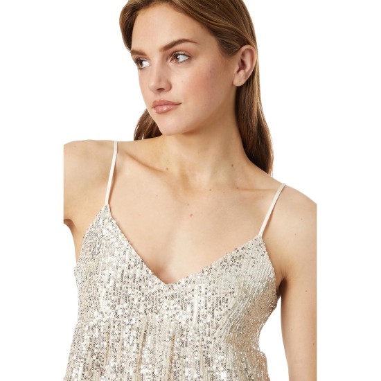  Women’s Sequin Mini Top, Champagne, Large