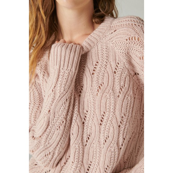  Women’s Shine Cable Knit Crewneck Sweater, Sepia Rose, XX-Large