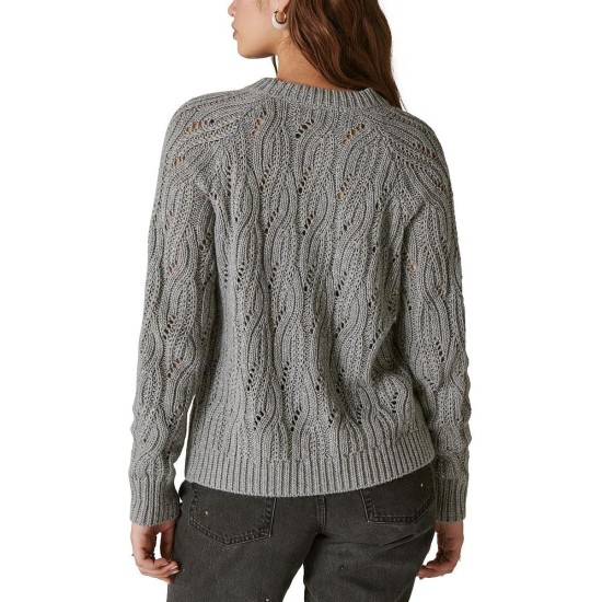  Women’s Shine Cable Knit Crewneck Sweater, Heather Grey, XX-Large