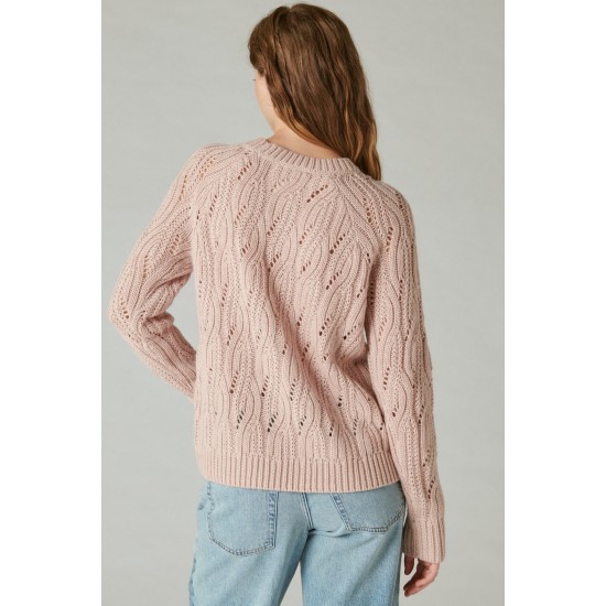  Women’s Shine Cable Knit Crewneck Sweater, Sepia Rose, XX-Large