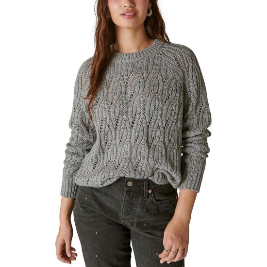  Women’s Shine Cable Knit Crewneck Sweater, Heather Grey, Large