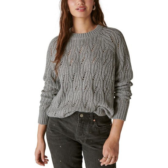  Women’s Shine Cable Knit Crewneck Sweater, Heather Grey, Medium