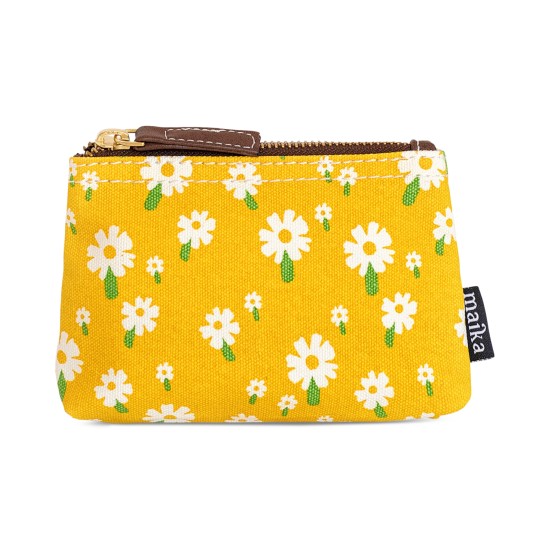  Caramel Floral-Print Small Canvas Zip Pouch, Yellow