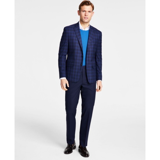  Men’s Classic Fit Notch Lapel Plaid Sport Coat, Navy/Blue, 38R