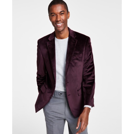  Men’s Classic Fit Velvet Sport Coats, Burgundy, 46L