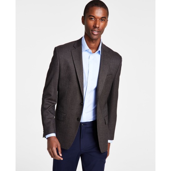  Men’s Classic-Fit Stretch Check Sport Coat, Brown, 38S