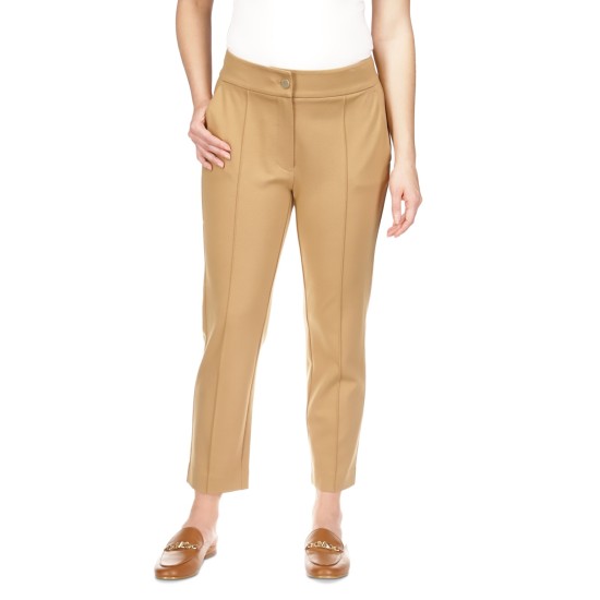  Petite High-Rise Ponte Pintuck Pants, Camel,P/ Medium