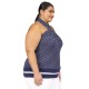  Plus Size Dot-Print Border-Hem Halter Top, Midnight Blue, 2X