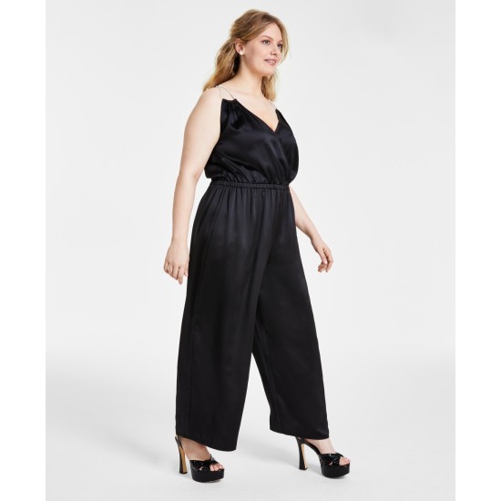  Plus Size Rhinestone-Strap Jumpsuit – Black, 1X