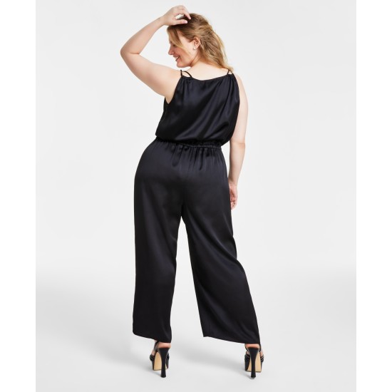  Plus Size Rhinestone-Strap Jumpsuit – Black, 1X