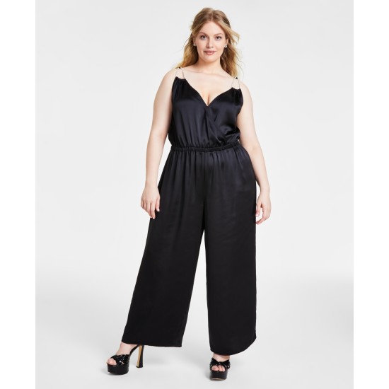  Plus Size Rhinestone-Strap Jumpsuit – Black, 1X