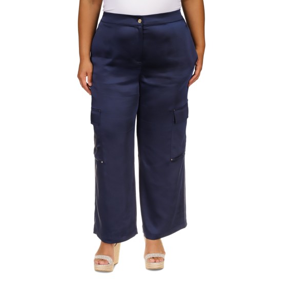  Plus Size Satin Cargo Pants – Midnight Blue, 2X