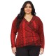  Plus Size Snakeskin-Print Crossover Border Top – Crimson, 2X