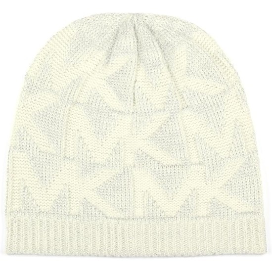  Women’s Debossed Knit Metallic Beanie & Scarf Set – Cream