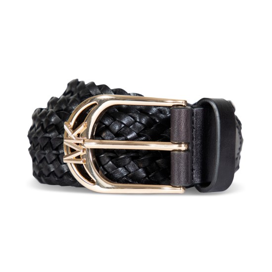  Women’s Braided Leather Belt – Black/Gold, Small/Medium