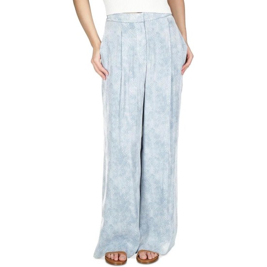  Womens Petites Satin Pleated Wide Leg Pants, Chambray, P/L