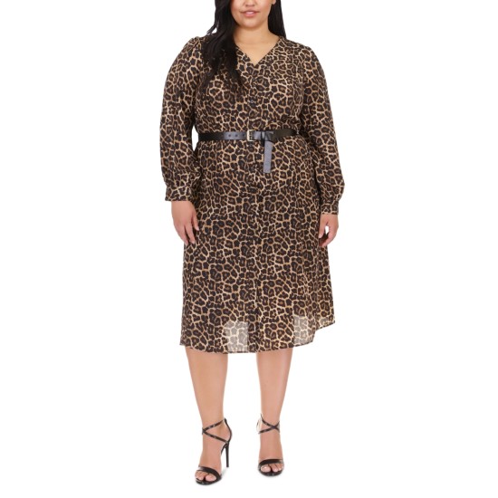  Womens Plus Size Cheetah Kate Dress, Camel, 1X